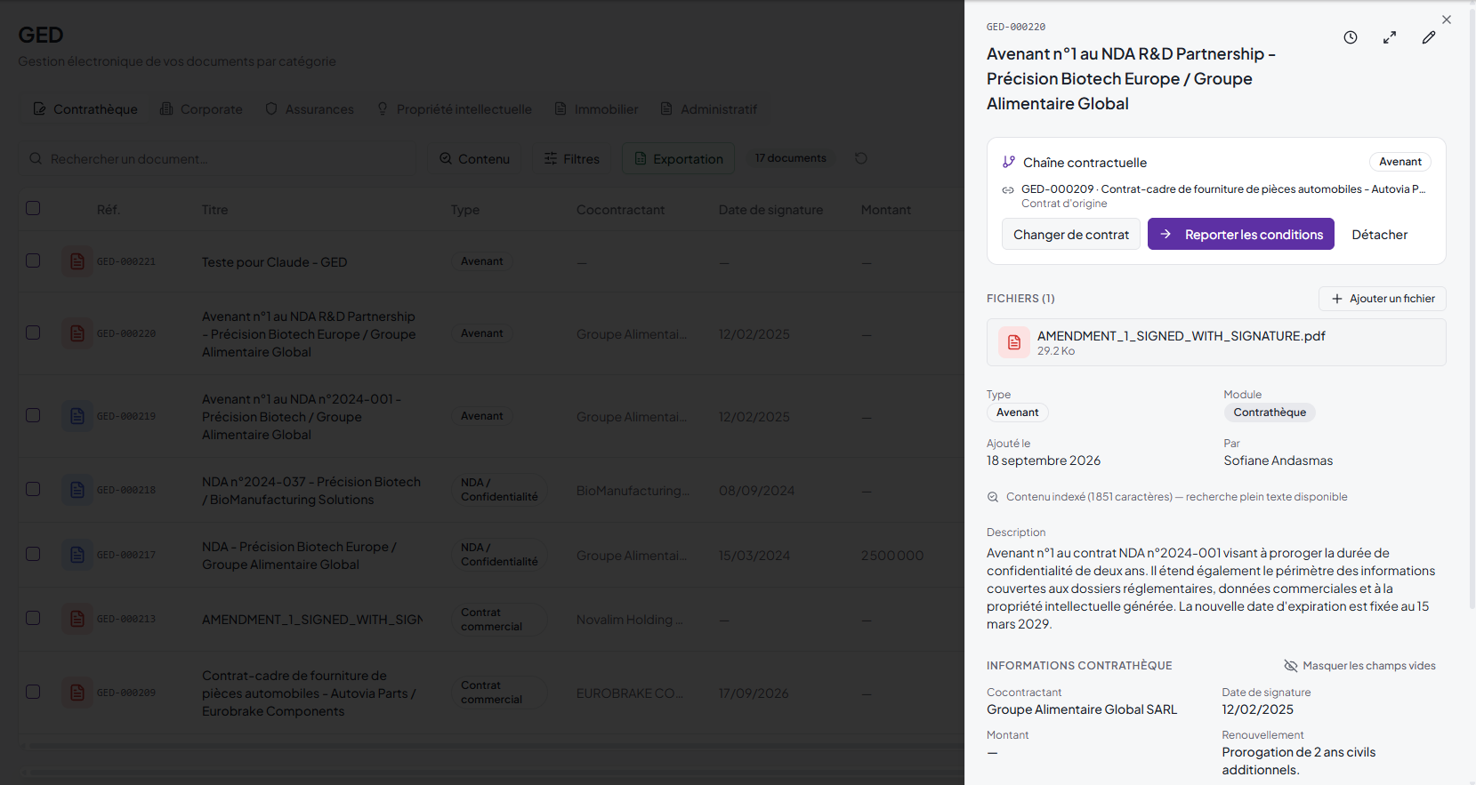 Detailed Juriview contract record with pre-filled information